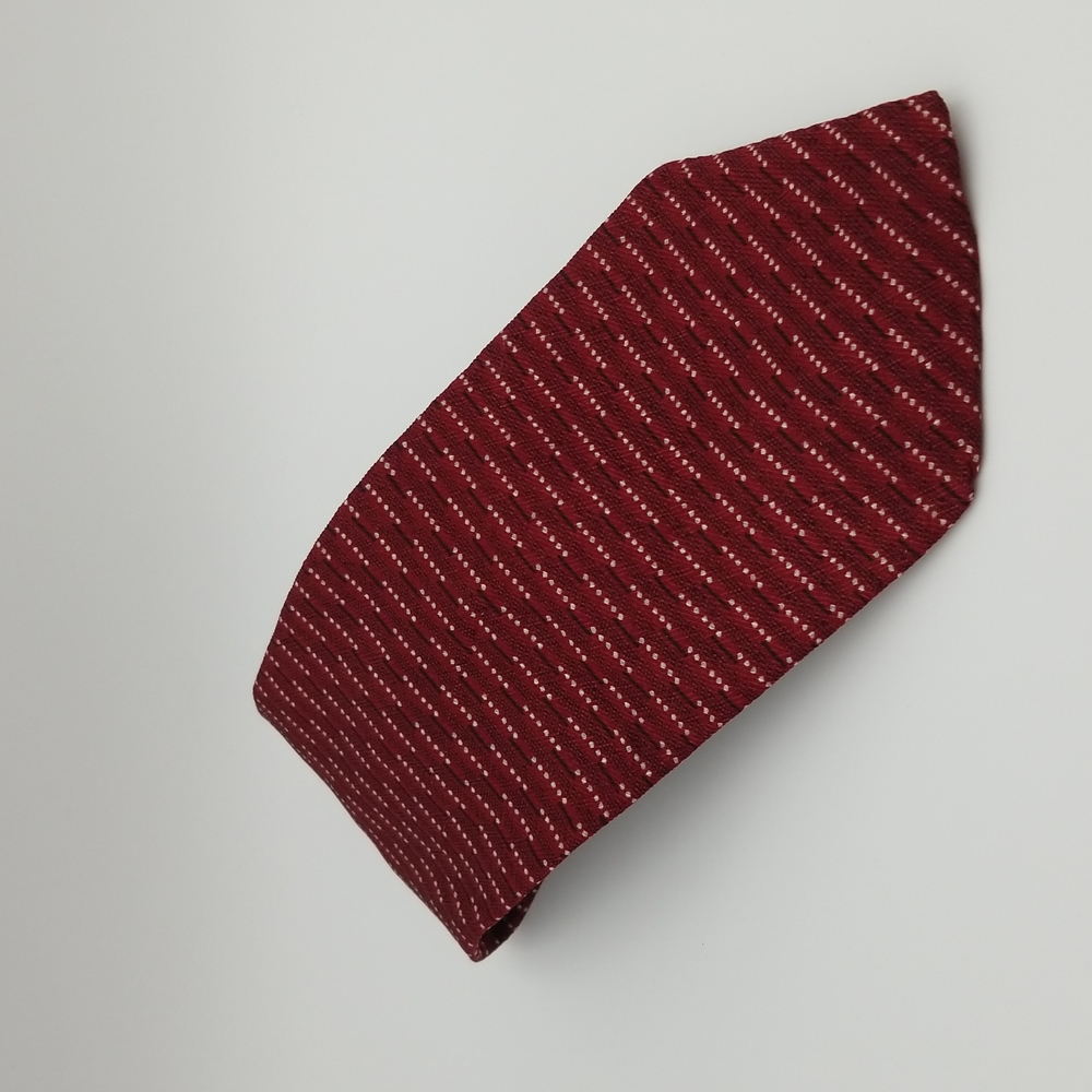 PERRY ELLIS PORTFOLIO 100% Silk Neck Tie red with white dots & black stripes